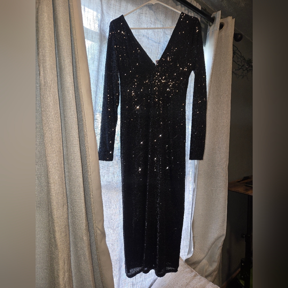 Abercrombie & Fitch Black Sequin Long Sleeve Dress